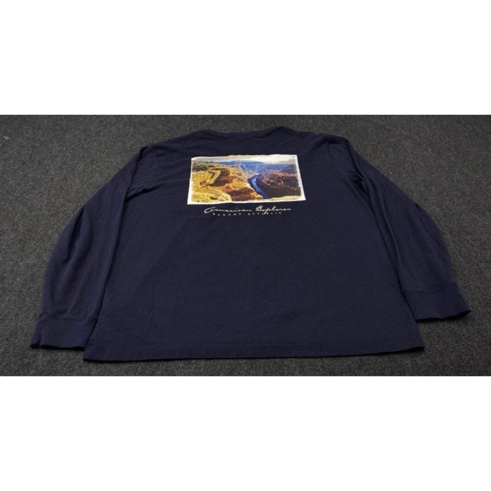 Banana Republic Long Sleeve T-Shirt Mens XL Navy American Explorer Graphic Tee